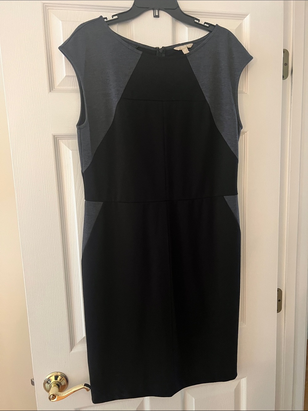 Banana Republic Black and Slate Colorblock Midi Sheath Dress